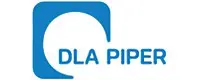 A blue and white logo of the company dla pipe.